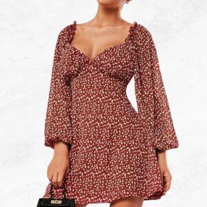 Missguided Milkmaid Long Sleeve Floral Dress